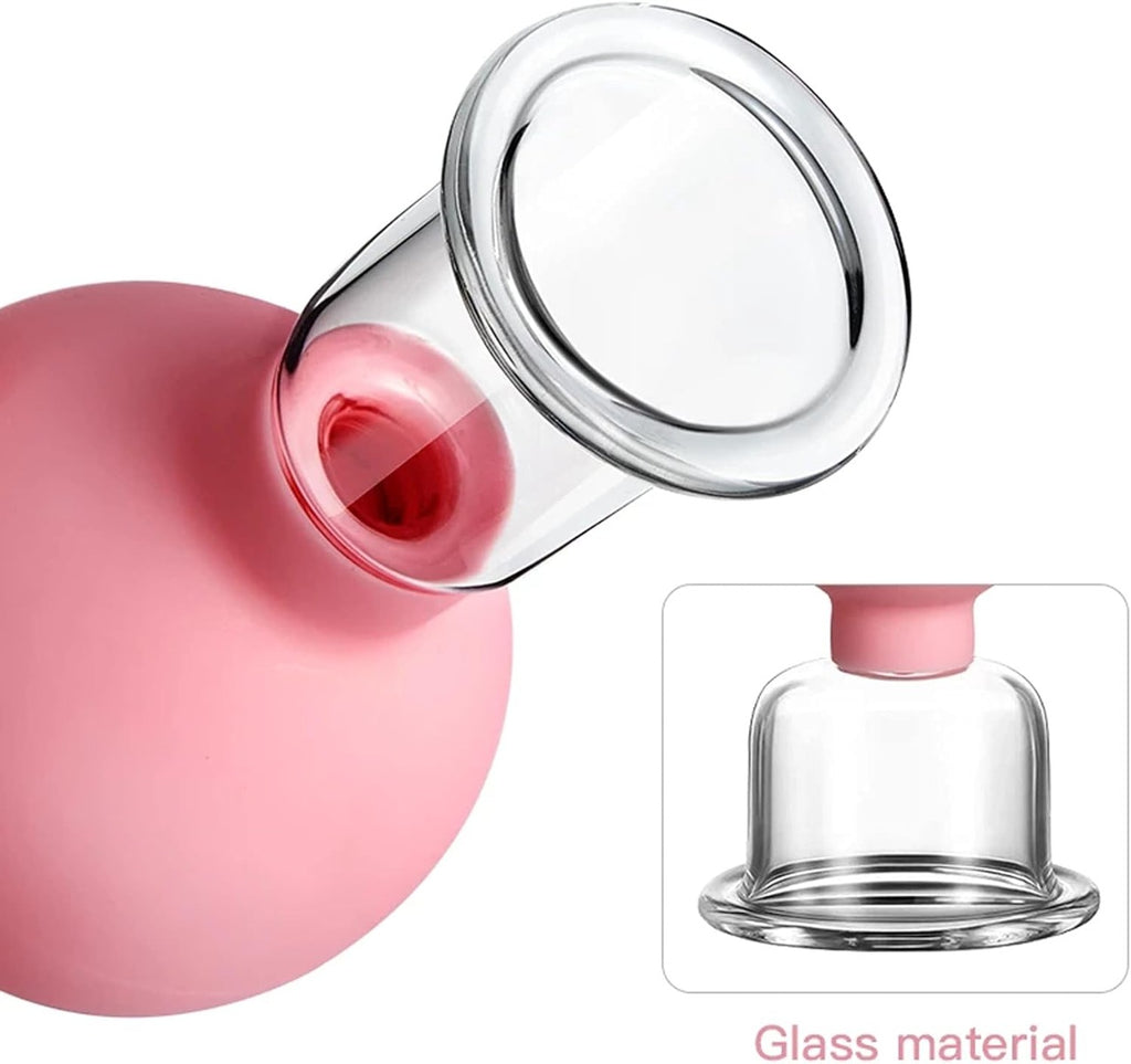 Set da 4 Coppette Cupping in Vetro e Silicone per Viso e Corpo – Massaggio Vacuum Rilassante per Dolori Muscolari, Rughe, Ritenzione Idrica e Cura della Pelle