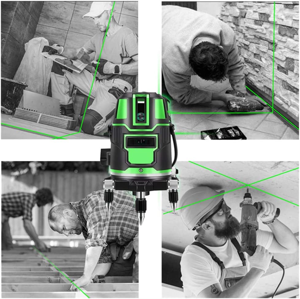 Livella laser multilinea a raggio verde laser autolivellante automatico quattro linee verticali e una orizzontale con punto a piombo base girevole a 360 ° modalità inclinazione e esterno