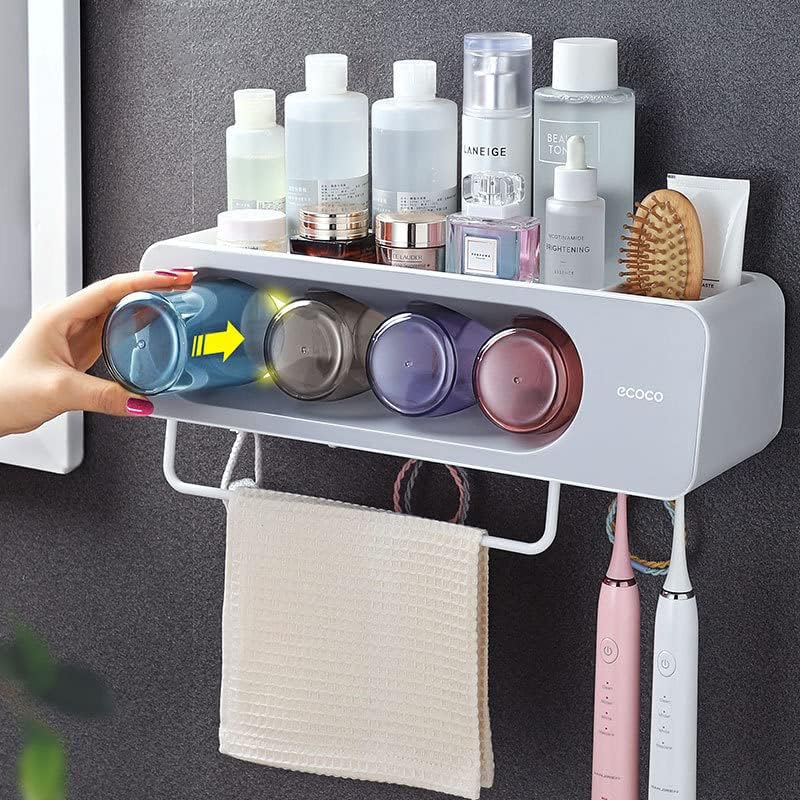 Portaspazzolino portasciugamani da bagno mensola a parete porta tazza per collutorio dispenser per dentifricio