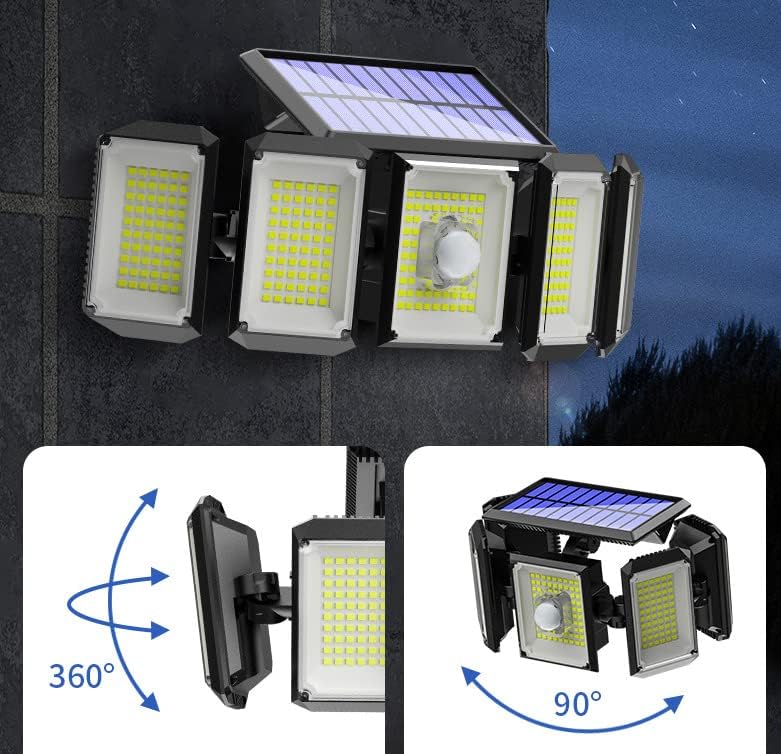 Luce solare led esterno 5 teste 2000 lumen all'aperto 3 modalità 270° angolo di illuminazione da parete ip65 impermeabile da ggiardino