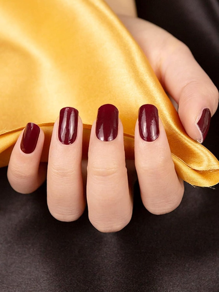 Kit Adesivi per Unghie in Gel Semipolimerizzato - 20 Strisce Autoadesive con Accessori per Manicure bordeaux