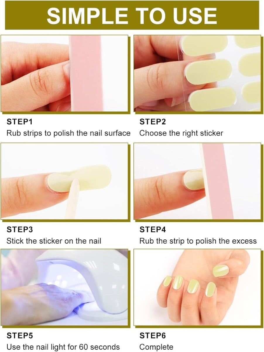 Kit Adesivi per Unghie in Gel Semipolimerizzato - 20 Strisce Autoadesive con Accessori per Manicure giallo oro