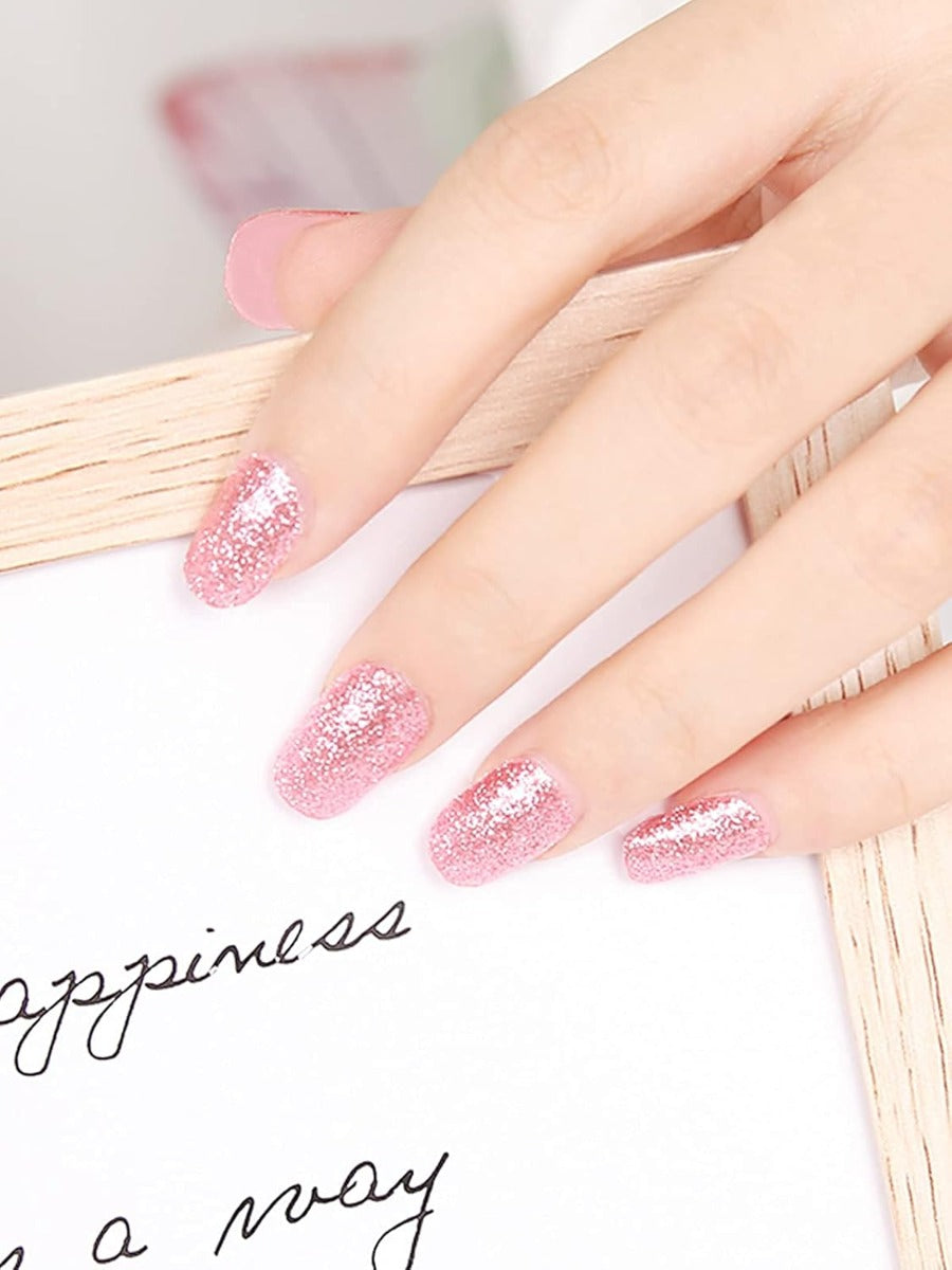 Kit Adesivi per Unghie in Gel Semipolimerizzato - 20 Strisce Autoadesive con Accessori per Manicure Glitter rosa