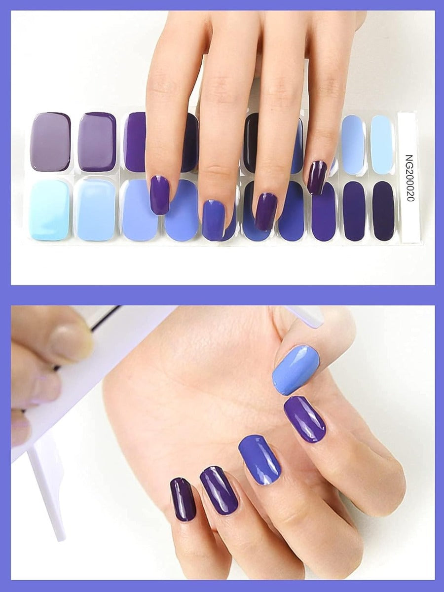 Kit Adesivi per Unghie in Gel Semipolimerizzato - 20 Strisce Autoadesive con Accessori per Manicure blu multicolore