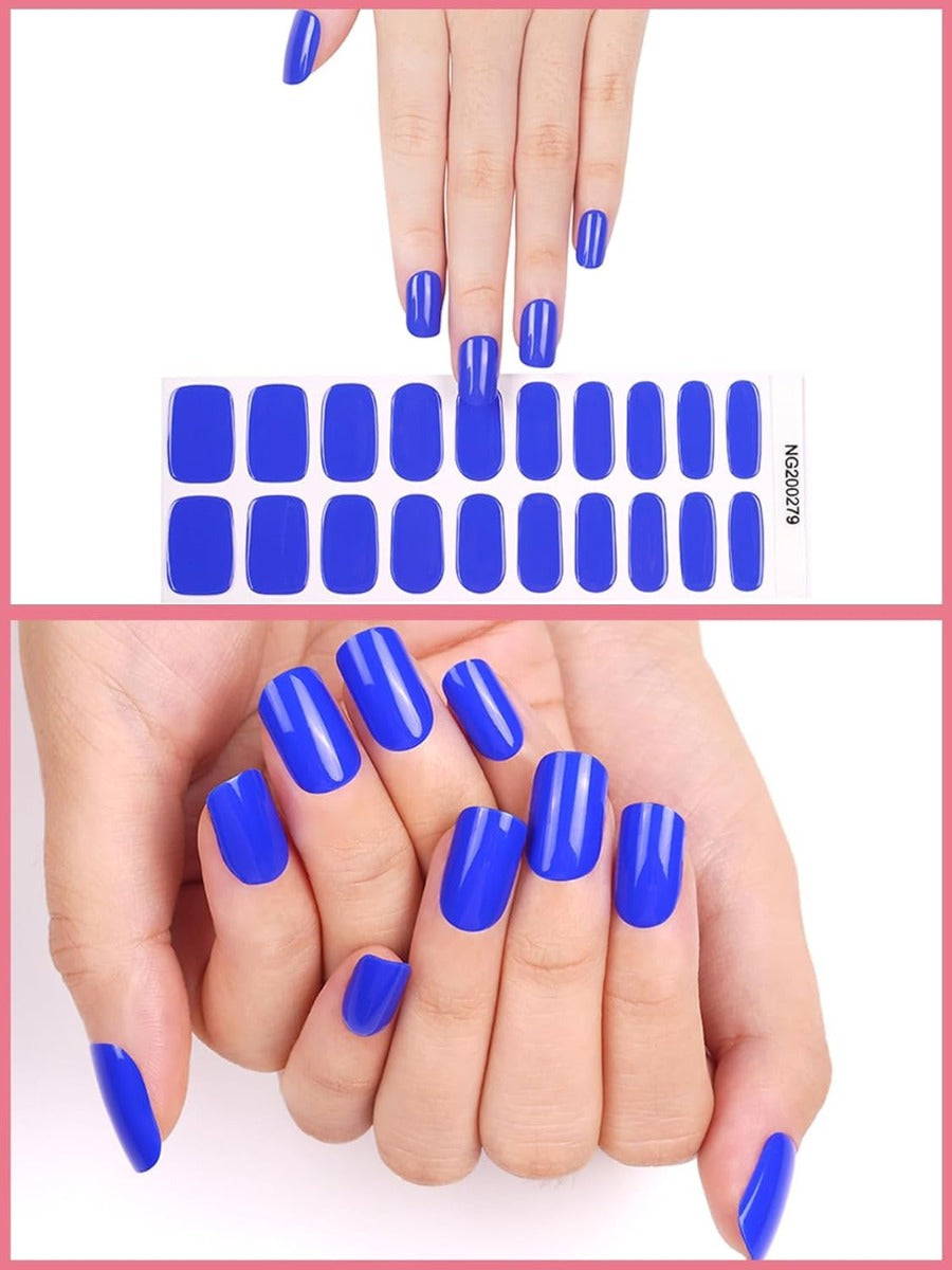 Kit Adesivi per Unghie in Gel Semipolimerizzato - 20 Strisce Autoadesive con Accessori per Manicure blu elettrico