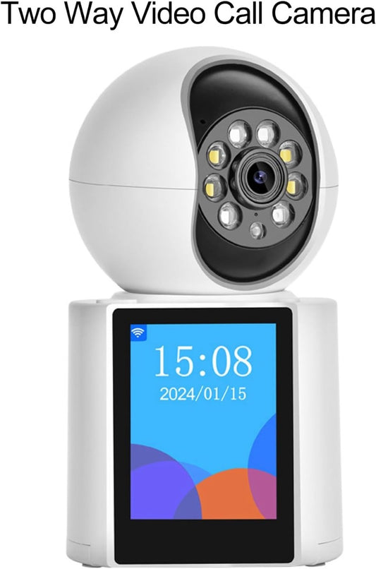 Videocamera WiFi Bidirezionale HD 2MP con Schermo IPS da 2,8'' - Telecamera di Sicurezza Domestica PTZ 360°, Audio, Visione Notturna e Tracciamento Automatico