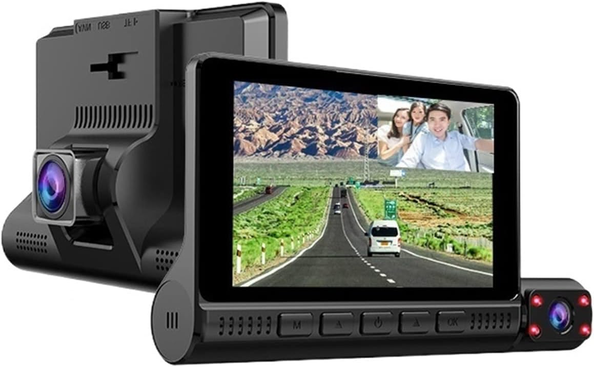 Dash Cam a Specchio con 3 Telecamere, Monitor Touch Screen da 4,0 Pollici, Registratore Video 1080P