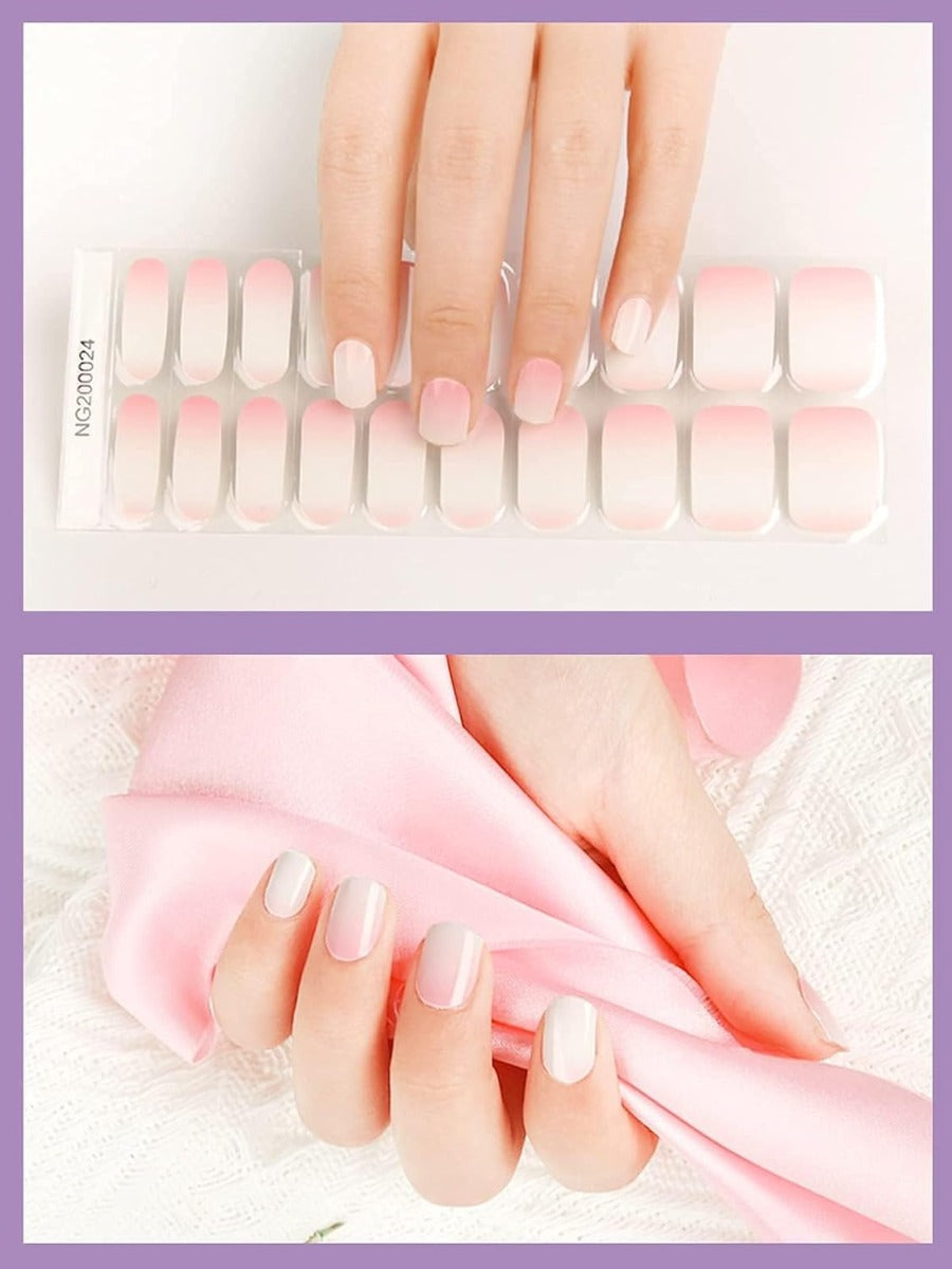 Kit Adesivi per Unghie in Gel Semipolimerizzato - 20 Strisce Autoadesive con Accessori per Manicure gradiente rosa
