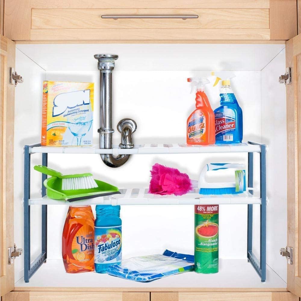 Cestello per lavandino a mensole per la parte inferiore del lavandino regolabile estensibile multiuso per cucina o bagno