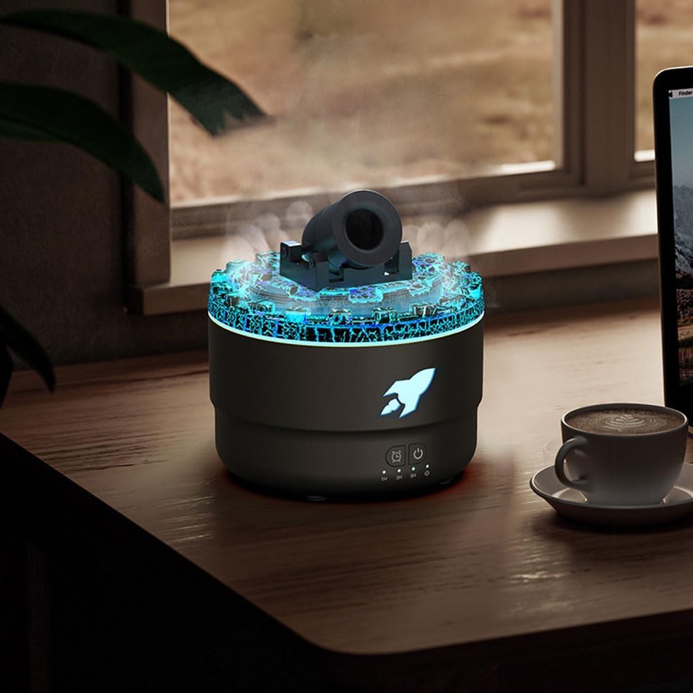 Umidificatore Diffusore di Oli Essenziali con Effetto Anelli di Fumo e Luci LED Colorate
