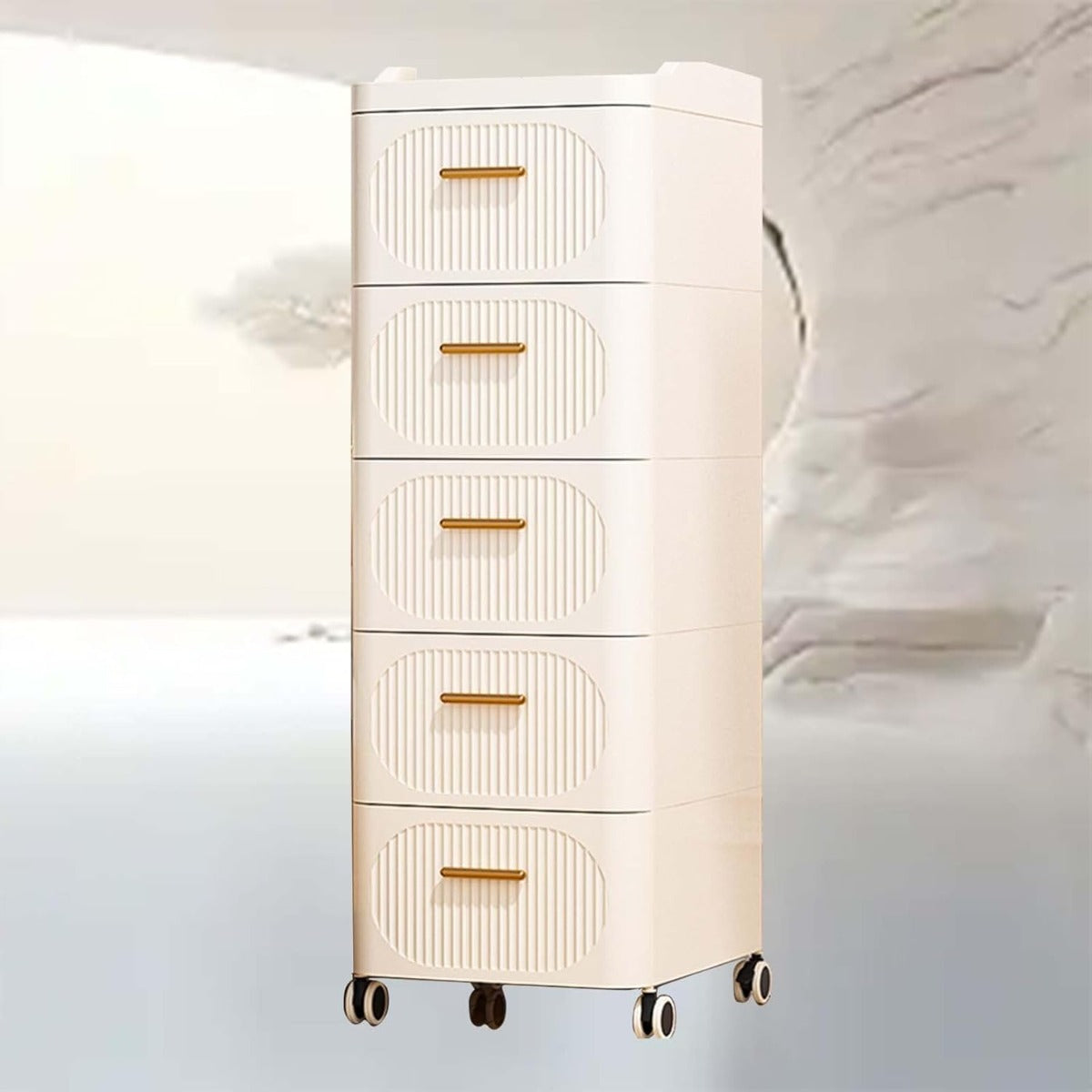 Mobile Contenitore Pieghevole in Plastica con Ruote – 5 Ripiani-Bianco.