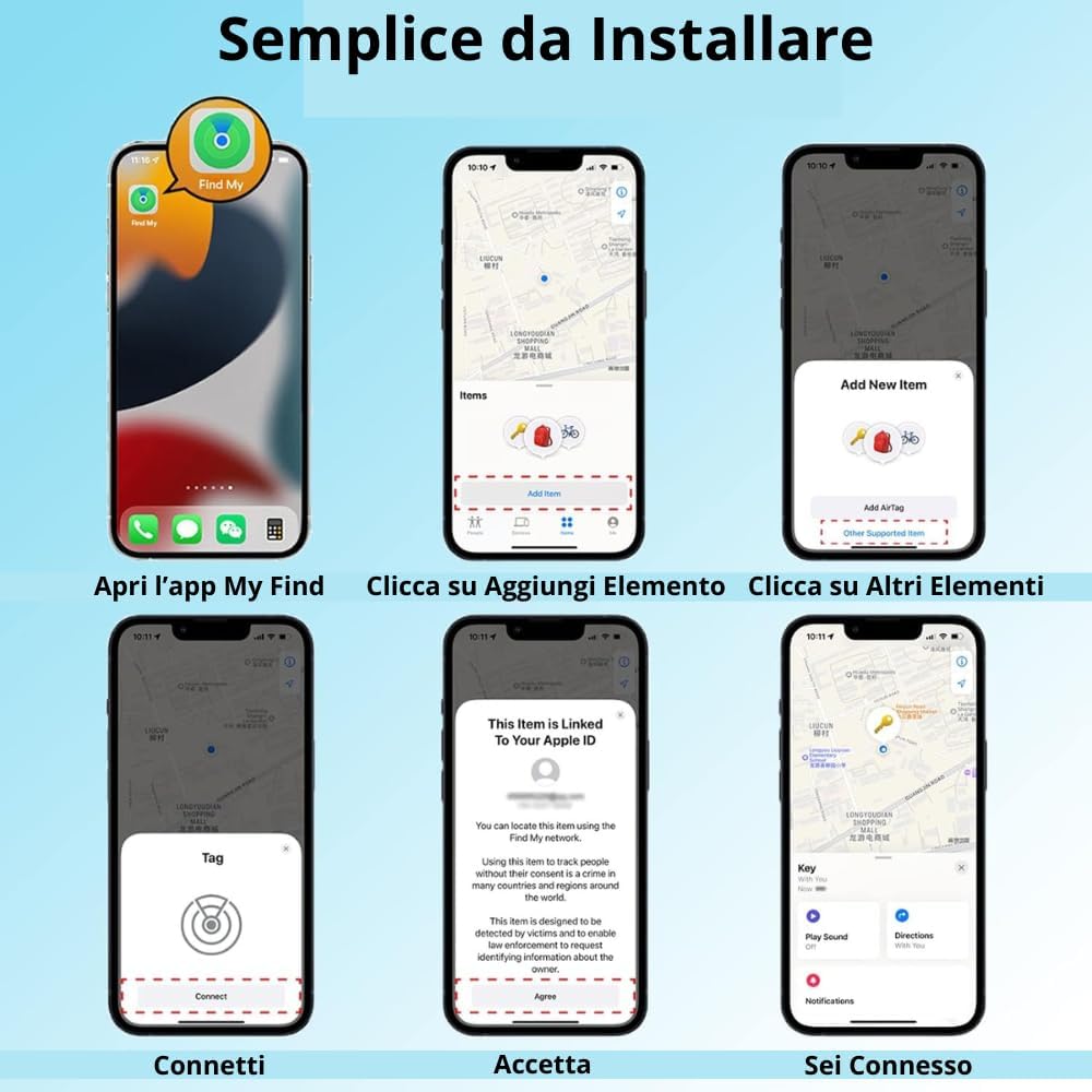 Localizzatore Portachiavi GPS, Tracker Intelligente per Oggetti, Tracciamento Bagaglio, Chiavi, Telefono, Portafoglio, Animale