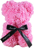 Orsetto con Rose Artificiali Fatto a Mano 25 cm (Rosa)