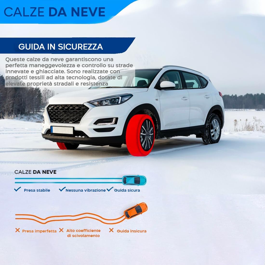 Calze da Neve SIze XXL per Pneumatici - Set di 2 Pezzi Omologate EN 16662-1
