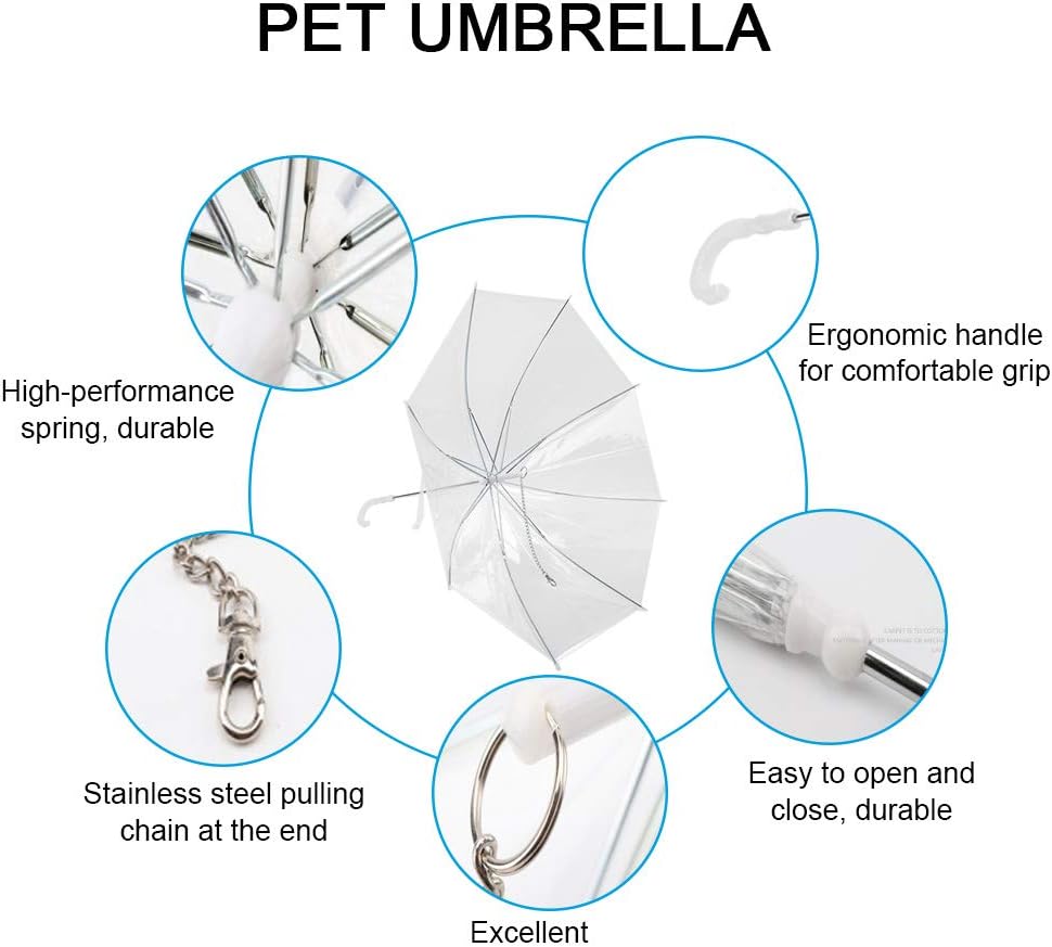 Ombrello portatile trasparente cane animali antivento pioggia guinzaglio collare