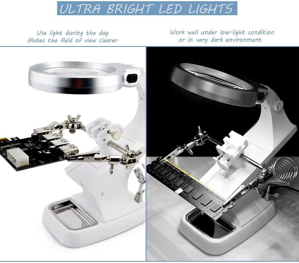 Lente d'Ingrandimento da Scrivania con Luce LED, Supporto Pieghevole e Alimentazione USB