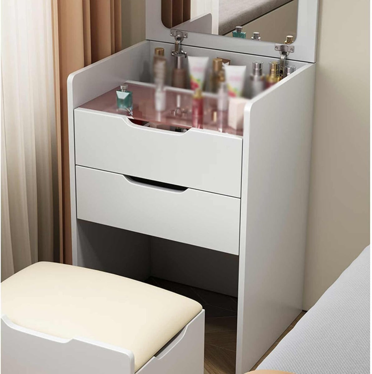 Mobile da trucco in Legno Massello con Specchio Cosmetico, Toletta con Illuminazione LED e Ampio Spazio di Archiviazione per Camera da Letto