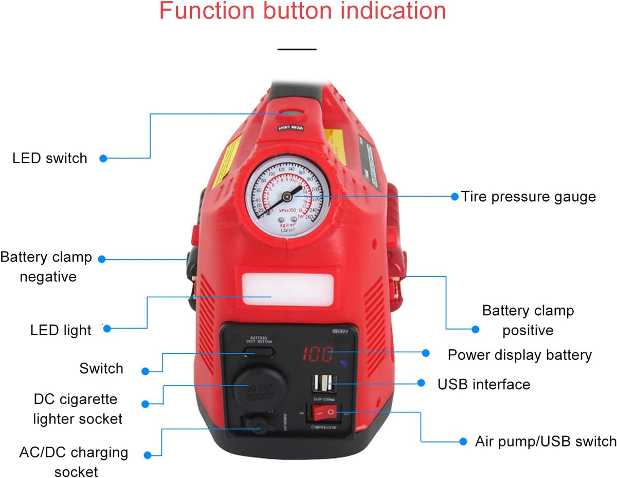 Avviatore istantaneo batteria auto + compressore aria gomme
