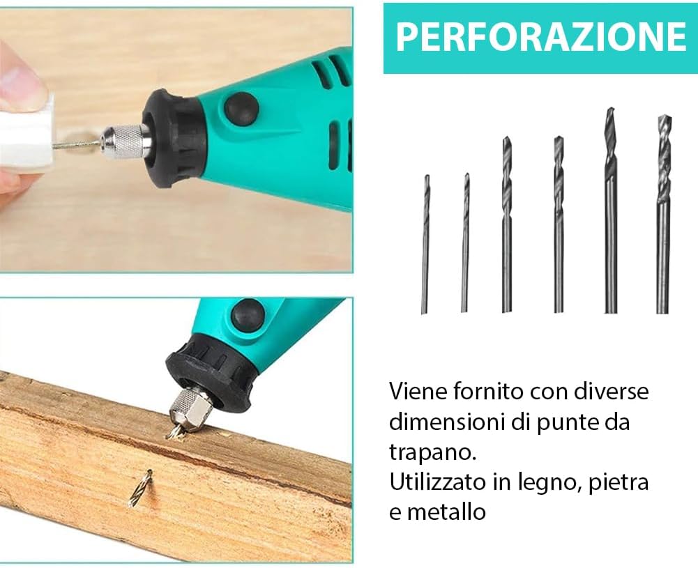 Mini Smerigliatrice Elettrica 180W con Velocità Regolabili e Valigetta 211 accessori - Utensile Rotativo per Bricolage e Fai da Te