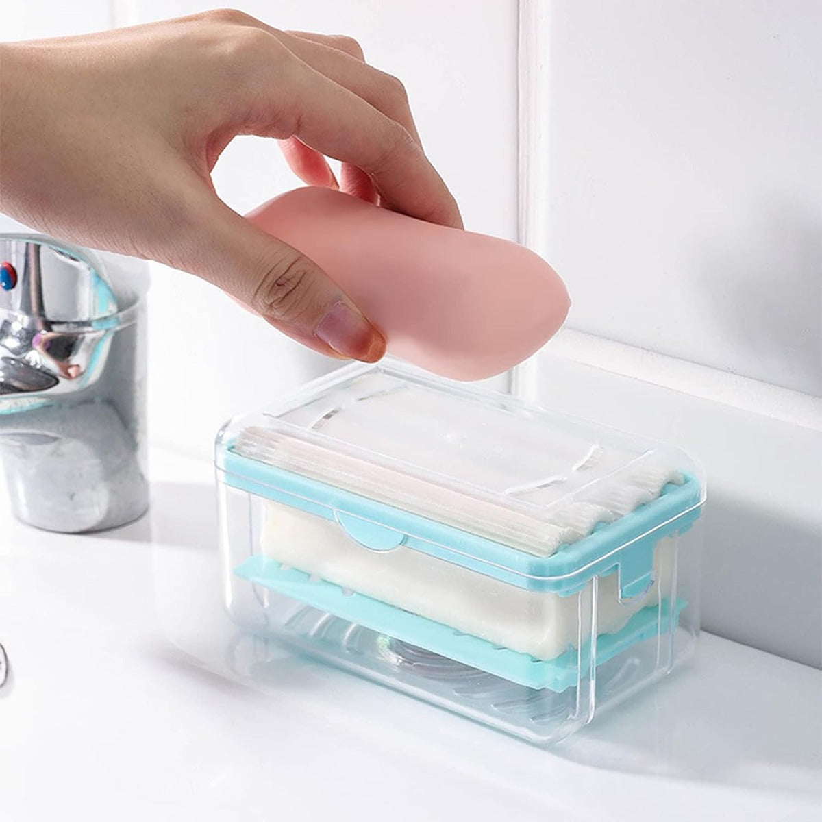 Portasapone multifunzionale mani libere schiuma drenante vassoio  portaoggetti strumento per la pulizia per accessori da bagno