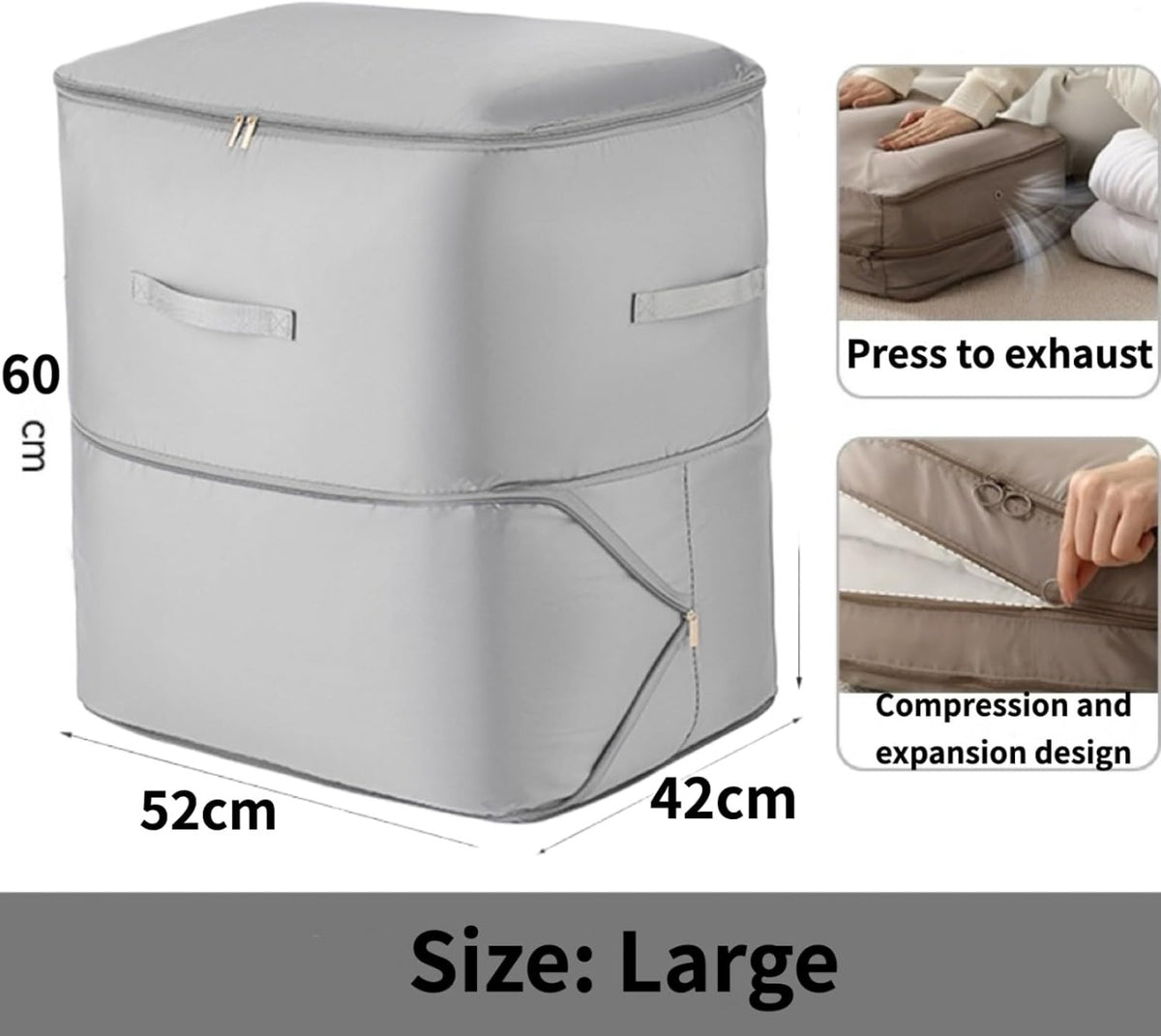 Custodie Pieghevoli per Piumoni Kit 52x42x60cm - Organizer Autocomprimente Ultra Salvaspazio (grigio)
