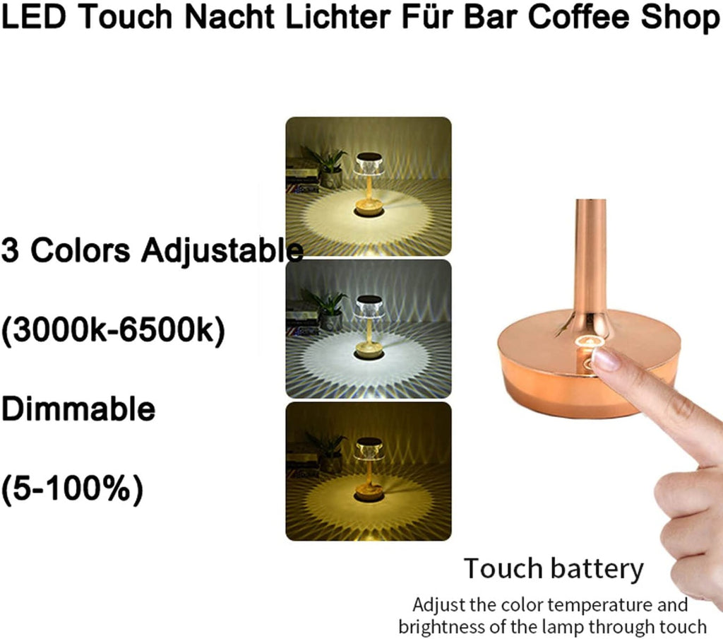 Lampada da tavolo ristorante led wireless dimmerabile con batteria lampada da scrivania bar decorazione ricaricabile touch con paralume in cristallo acrilico