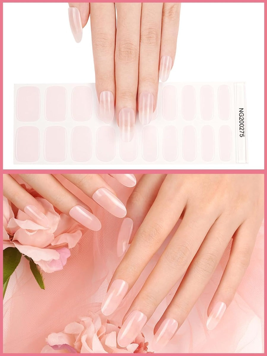 Kit Adesivi per Unghie in Gel Semipolimerizzato - 20 Strisce Autoadesive con Accessori per Manicure rosa delicato