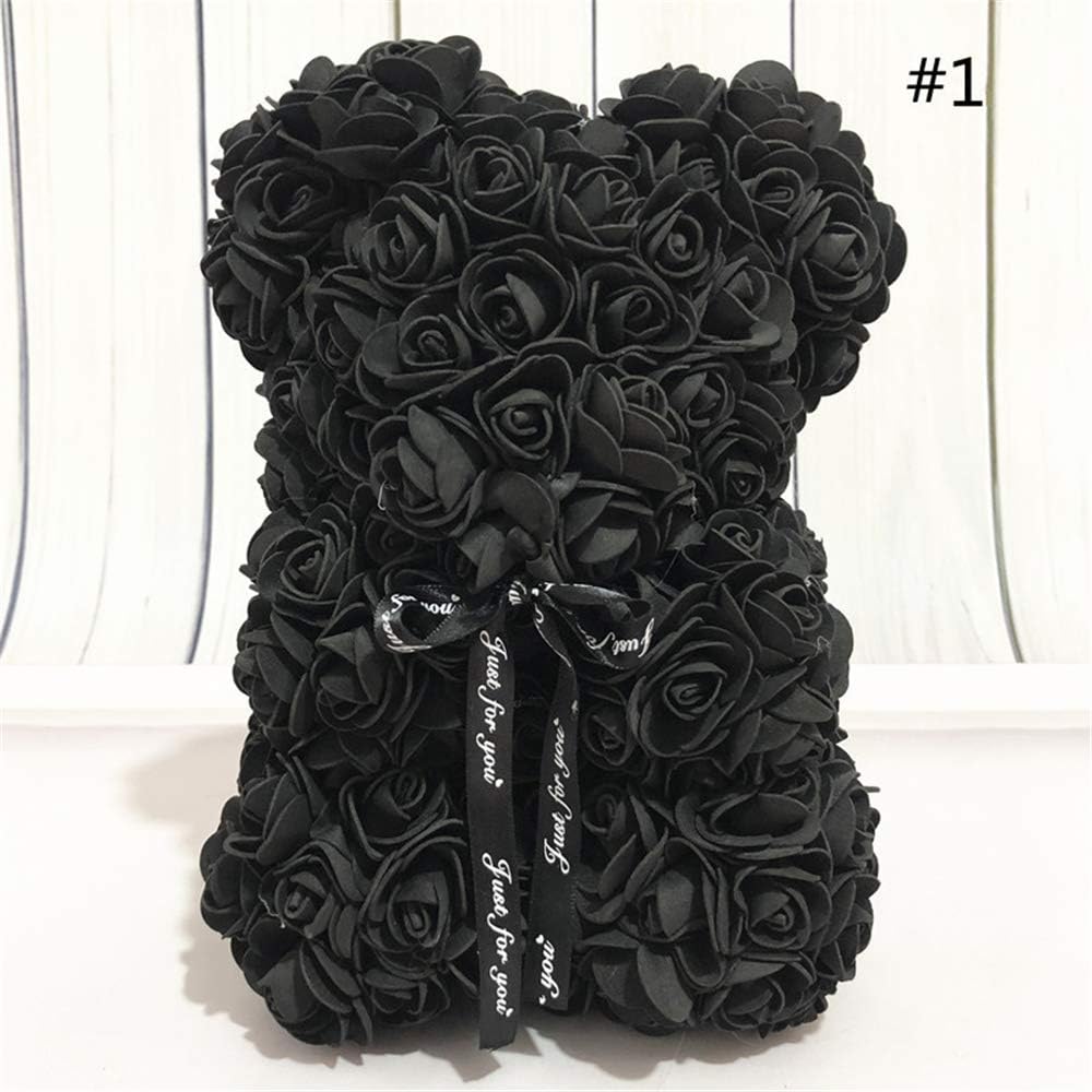 Orsetto con Rose Artificiali Fatto a Mano 25 cm (Nero)