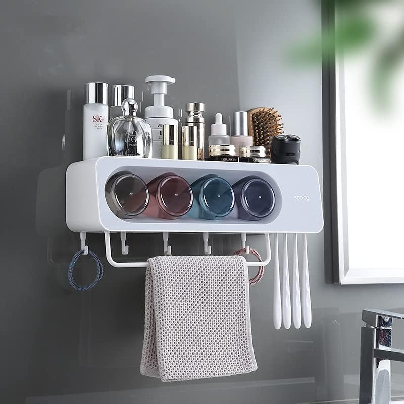 Portaspazzolino portasciugamani da bagno mensola a parete porta tazza per collutorio dispenser per dentifricio