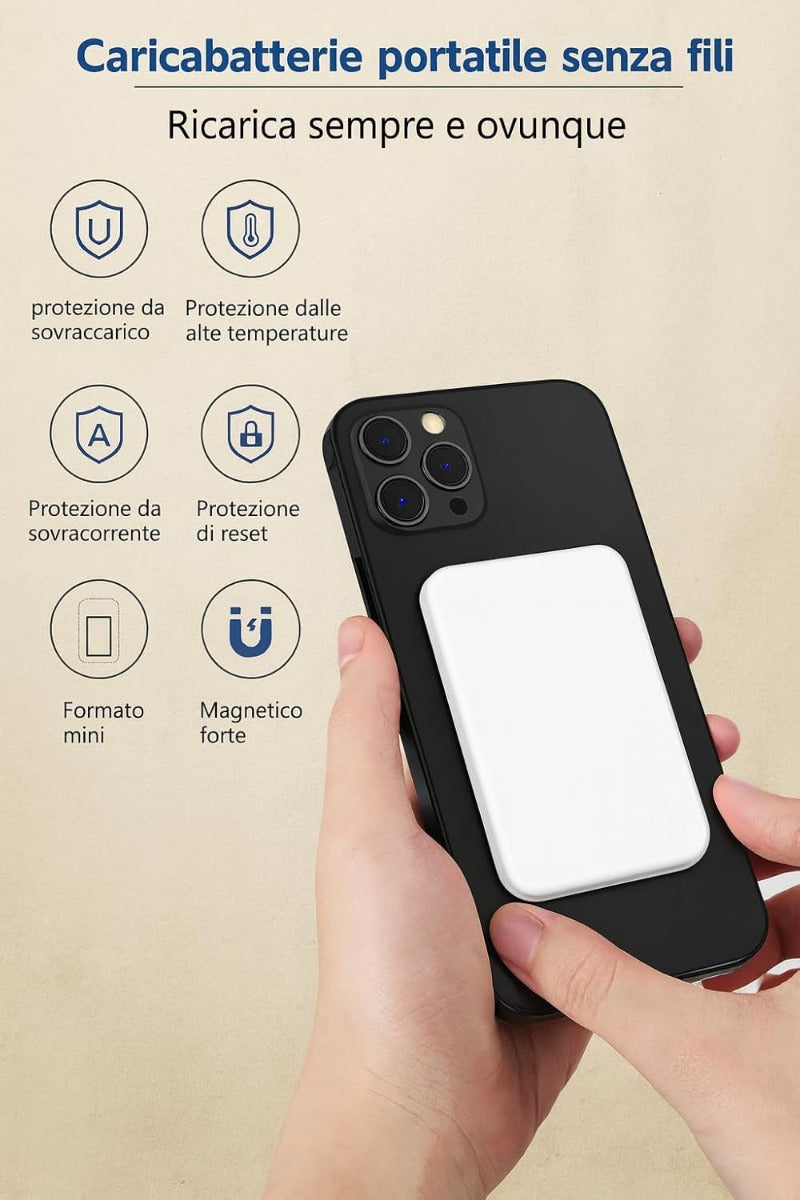 Power Bank Magnetico  F0-9001 12000mAh con Ricarica Wireless Qi e Cavo USB-C Lightning