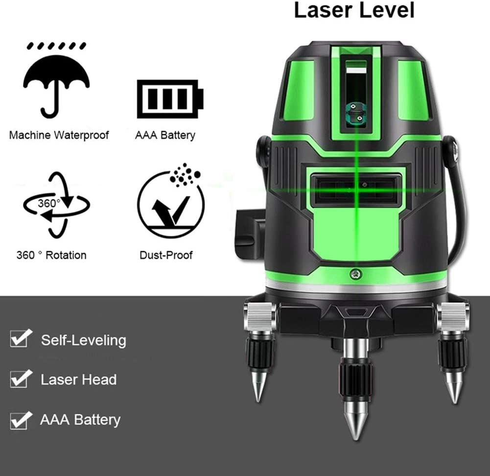 Livella laser multilinea a raggio verde laser autolivellante automatico quattro linee verticali e una orizzontale con punto a piombo base girevole a 360 ° modalità inclinazione e esterno