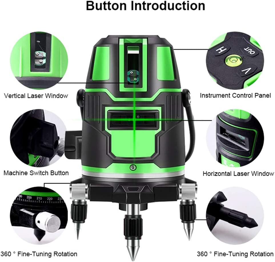 Livella laser multilinea a raggio verde laser autolivellante automatico quattro linee verticali e una orizzontale con punto a piombo base girevole a 360 ° modalità inclinazione e esterno