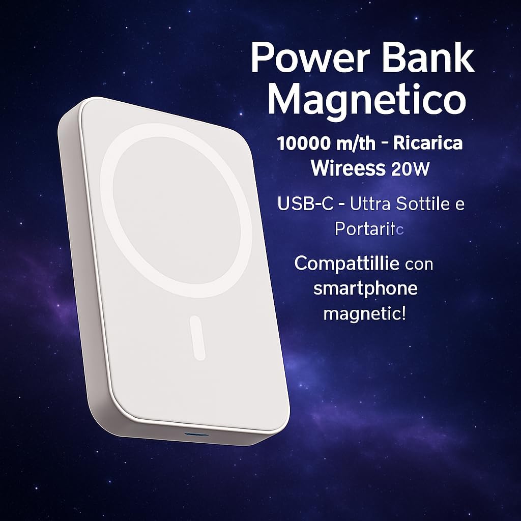 Power Bank Magnetico  F0-9001 12000mAh con Ricarica Wireless Qi e Cavo USB-C Lightning