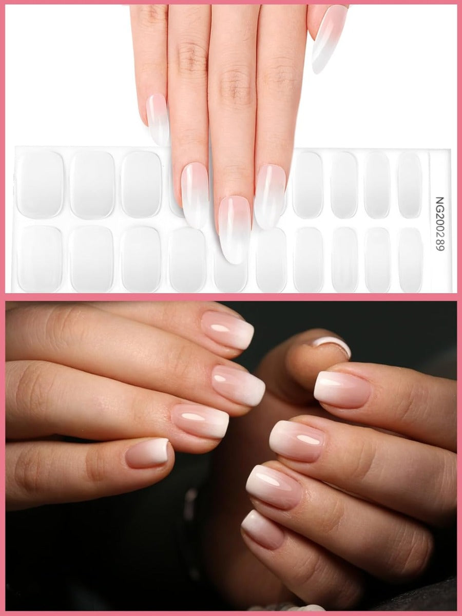Kit Adesivi per Unghie in Gel Semipolimerizzato - 20 Strisce Autoadesive con Accessori per Manicure bianco solido