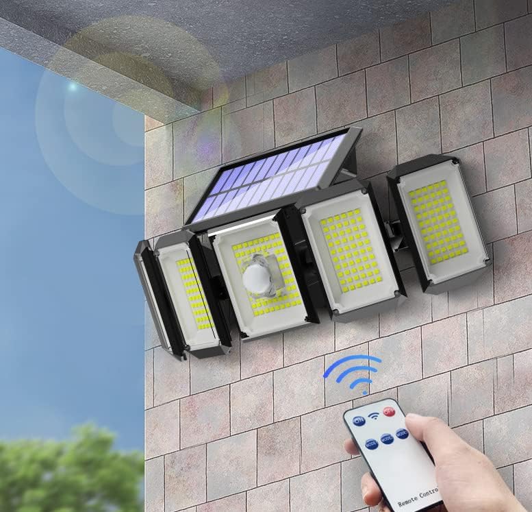 Luce solare led esterno 5 teste 2000 lumen all'aperto 3 modalità 270° angolo di illuminazione da parete ip65 impermeabile da ggiardino