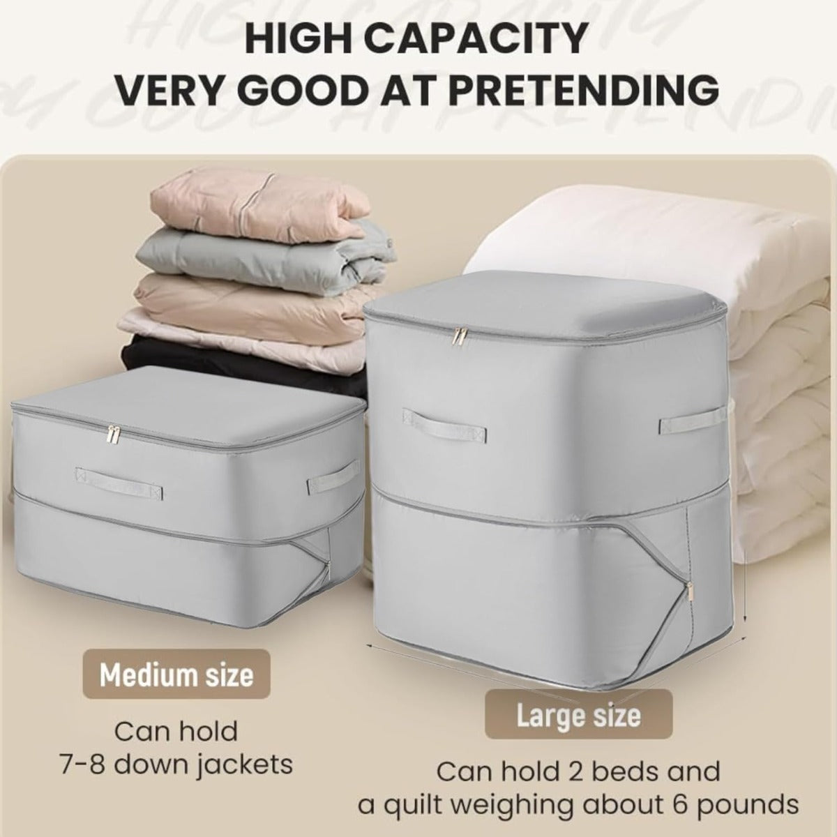 Custodie Pieghevoli per Piumoni Kit 52x42x60cm - Organizer Autocomprimente Ultra Salvaspazio (grigio)