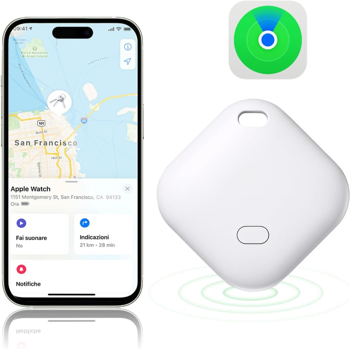 Localizzatore Portachiavi GPS, Tracker Intelligente per Oggetti, Tracciamento Bagaglio, Chiavi, Telefono, Portafoglio, Animale