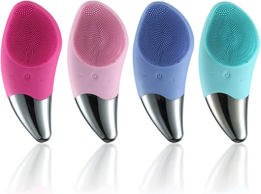 Spazzola Elettrica per la Pulizia del Viso in Silicone, Ricarica USB, 5 Livelli di Vibrazione, Impermeabile IPX7