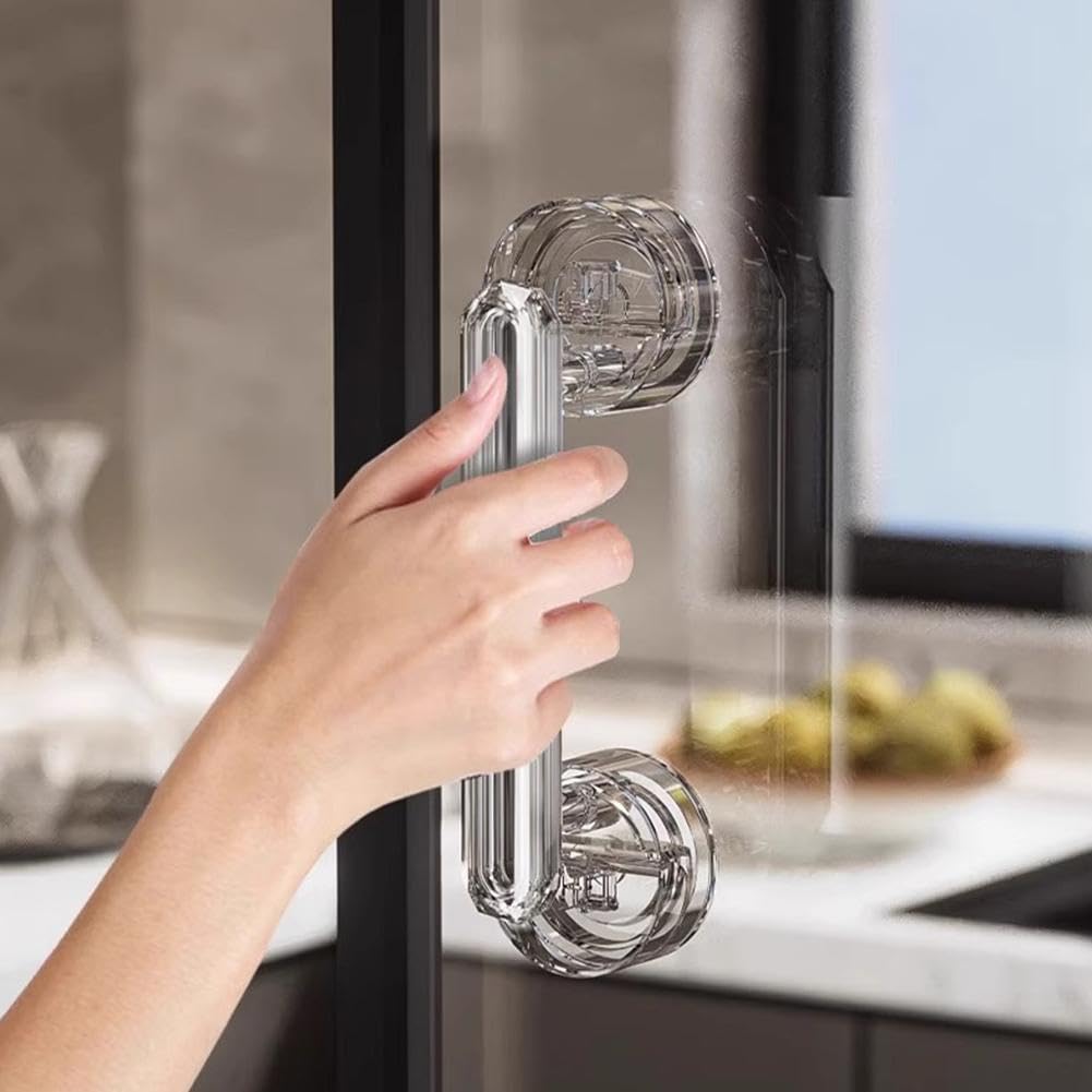 Maniglia a Ventosa Diamantata per Porta e Vetro, Senza Foratura - Design Ergonomico e Potente Adesione