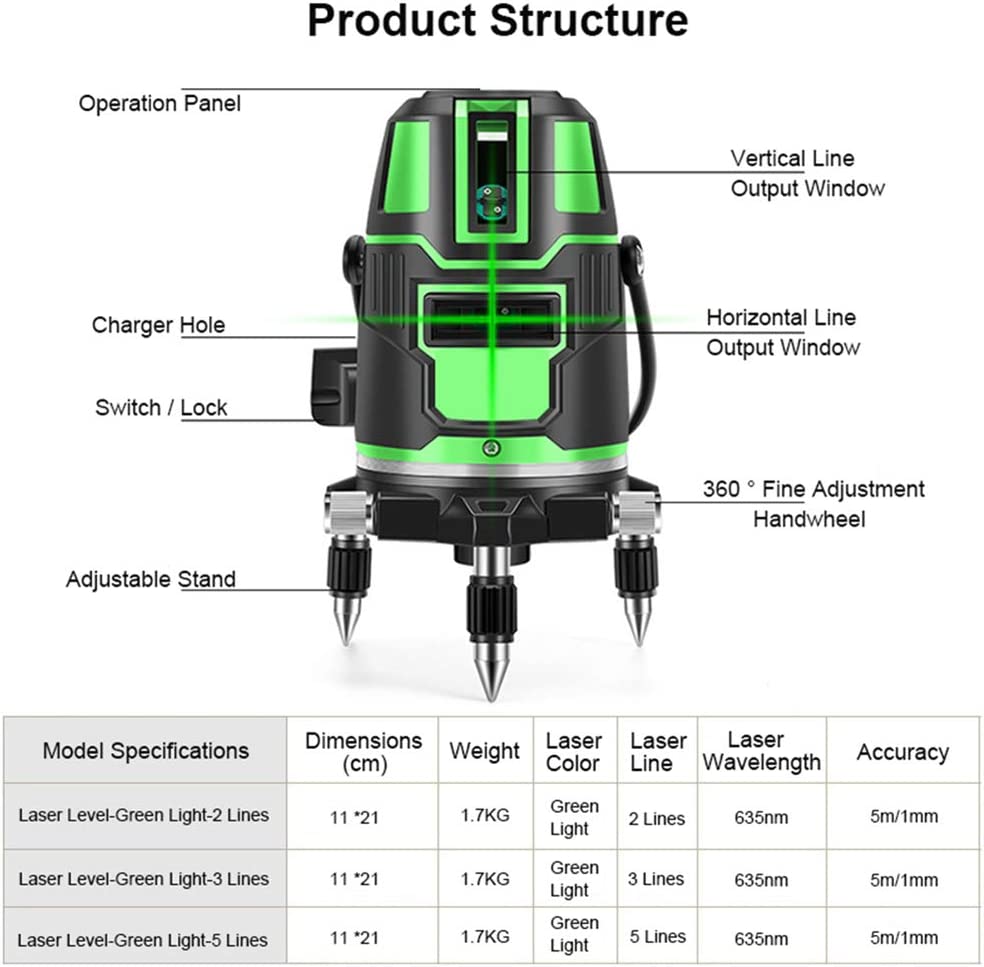 Livella laser multilinea a raggio verde laser autolivellante automatico quattro linee verticali e una orizzontale con punto a piombo base girevole a 360 ° modalità inclinazione e esterno
