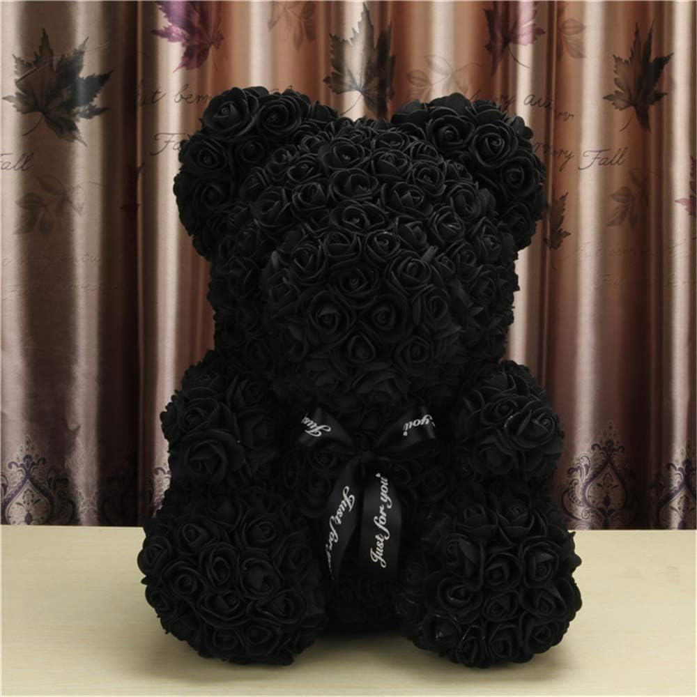 Orsetto con Rose Artificiali Fatto a Mano 25 cm (Nero)