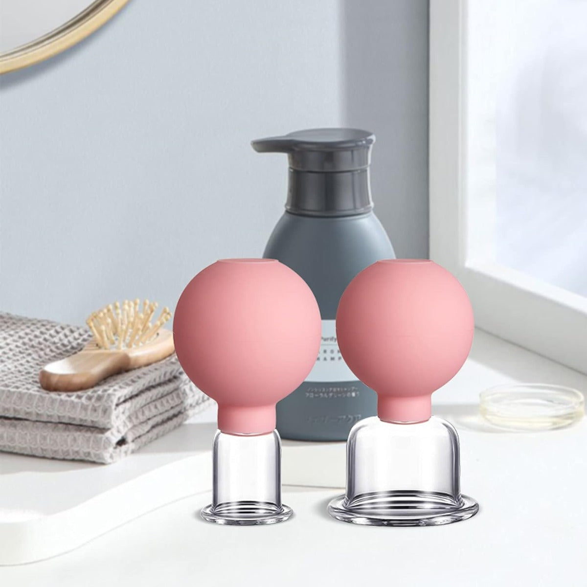 Set da 4 Coppette Cupping in Vetro e Silicone per Viso e Corpo – Massaggio Vacuum Rilassante per Dolori Muscolari, Rughe, Ritenzione Idrica e Cura della Pelle