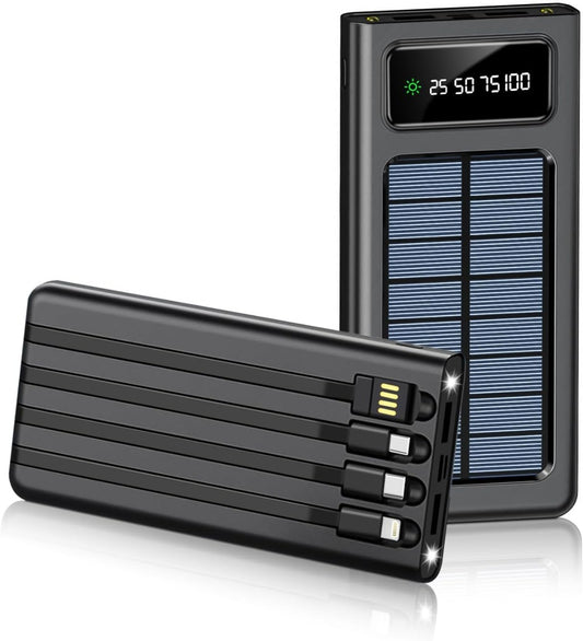 Power Bank Solare 20000mAh Ultra Capacità - Ricarica Super Veloce USB 4 in 1 con Display LED e Torcia LED Integrata