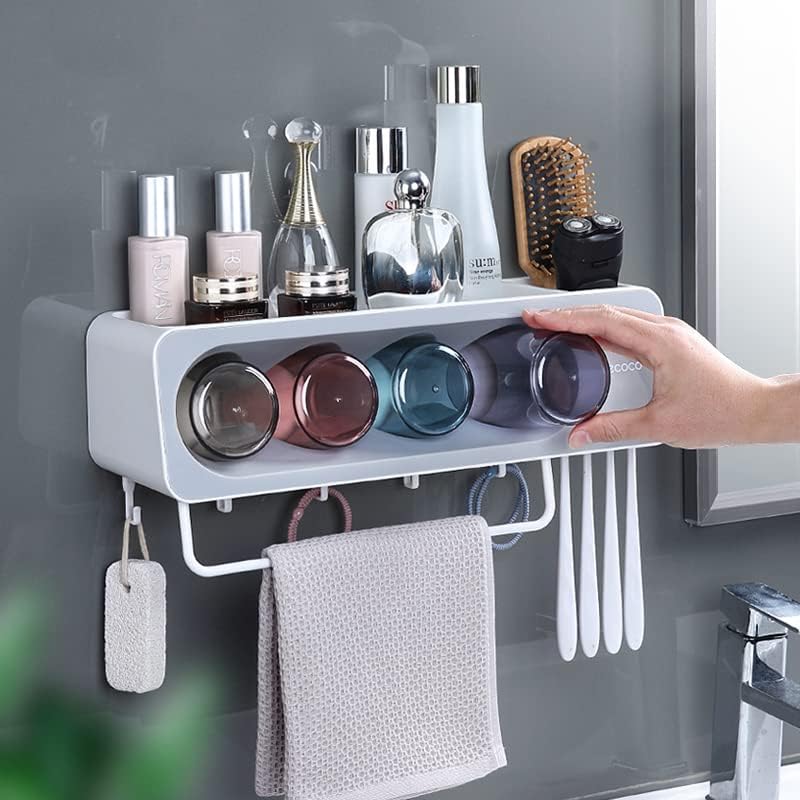 Portaspazzolino portasciugamani da bagno mensola a parete porta tazza per collutorio dispenser per dentifricio