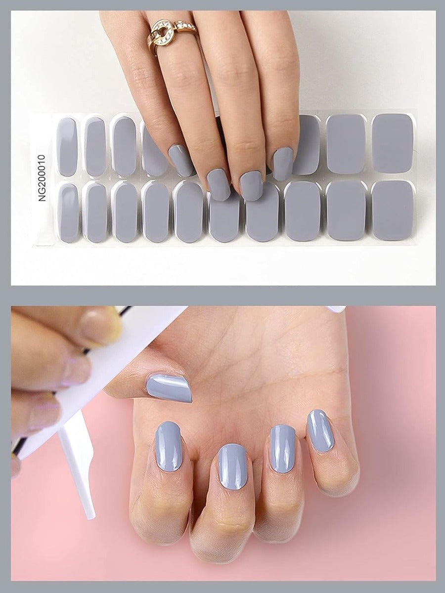 Kit Adesivi per Unghie in Gel Semipolimerizzato - 20 Strisce Autoadesive con Accessori per Manicure grigio