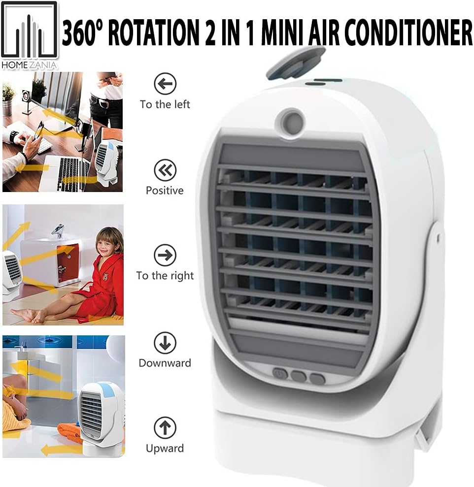 Mini Condizionatore Portatile 2in1 con Ventilatore Raffrescante e Umidificatore – Rotazione a 360°