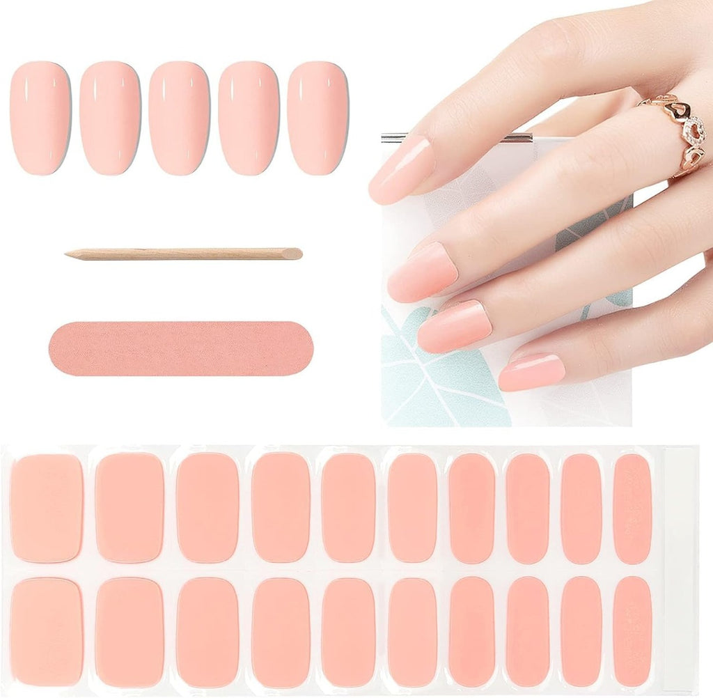 Kit Adesivi per Unghie in Gel Semipolimerizzato - 20 Strisce Autoadesive con Accessori per Manicure rosa cristallo