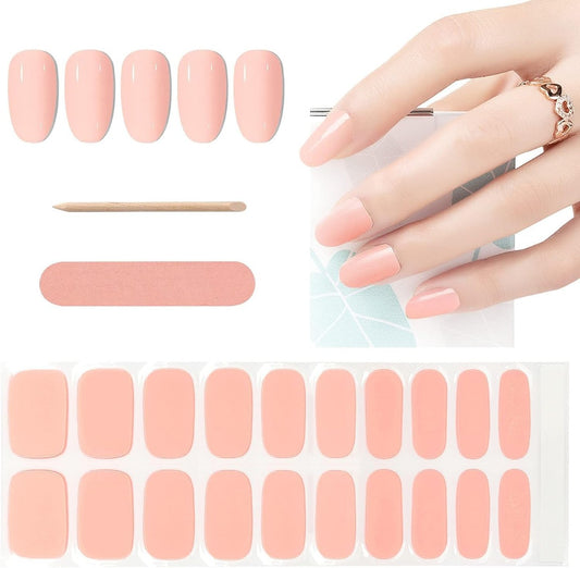Kit Adesivi per Unghie in Gel Semipolimerizzato - 20 Strisce Autoadesive con Accessori per Manicure rosa cristallo