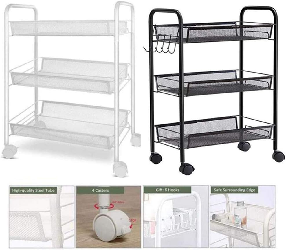 Carrello portaoggetti da cucina in metallo a 3 livelli carrello per frutta verdura carrello per cassetti ruote per mobili scaffale organizzatore scaffale a 3 strati