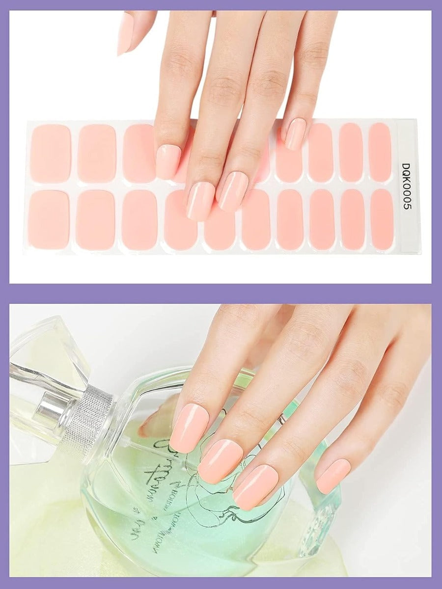 Kit Adesivi per Unghie in Gel Semipolimerizzato - 20 Strisce Autoadesive con Accessori per Manicure rosa cristallo